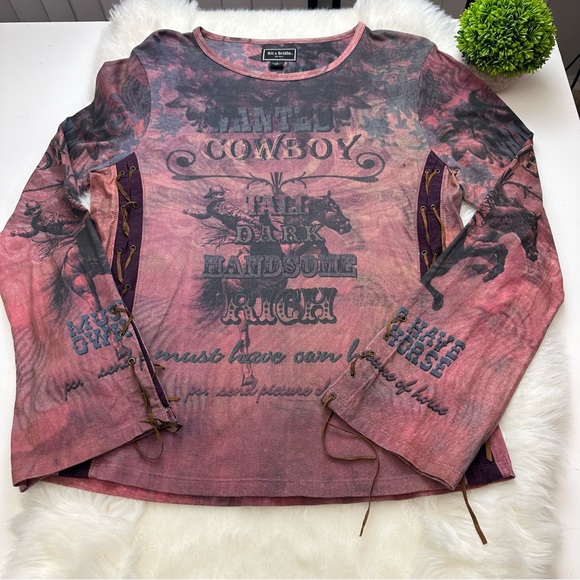 Bit & Bridle Cowboy Wanted Long Sleeve Shirt Size L - Picture 8 of 10